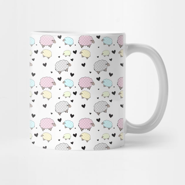 Pastel Polkadot Sheep and Hearts by tanyadraws